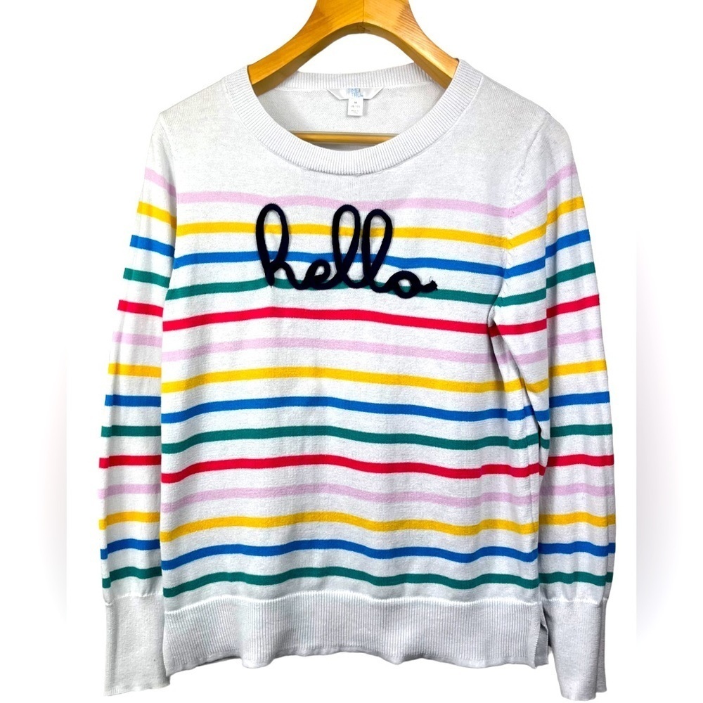 Time and Tru “Hello” Long Sleeve Pullover Sweater Shirt | Size 8-10 (Medium)